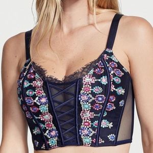 Victoria Secret Unlined Bejeweled Embroidery Corset Top